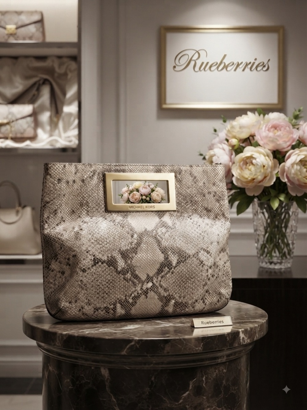 Michael Kors python embossed leather Berkley clutch